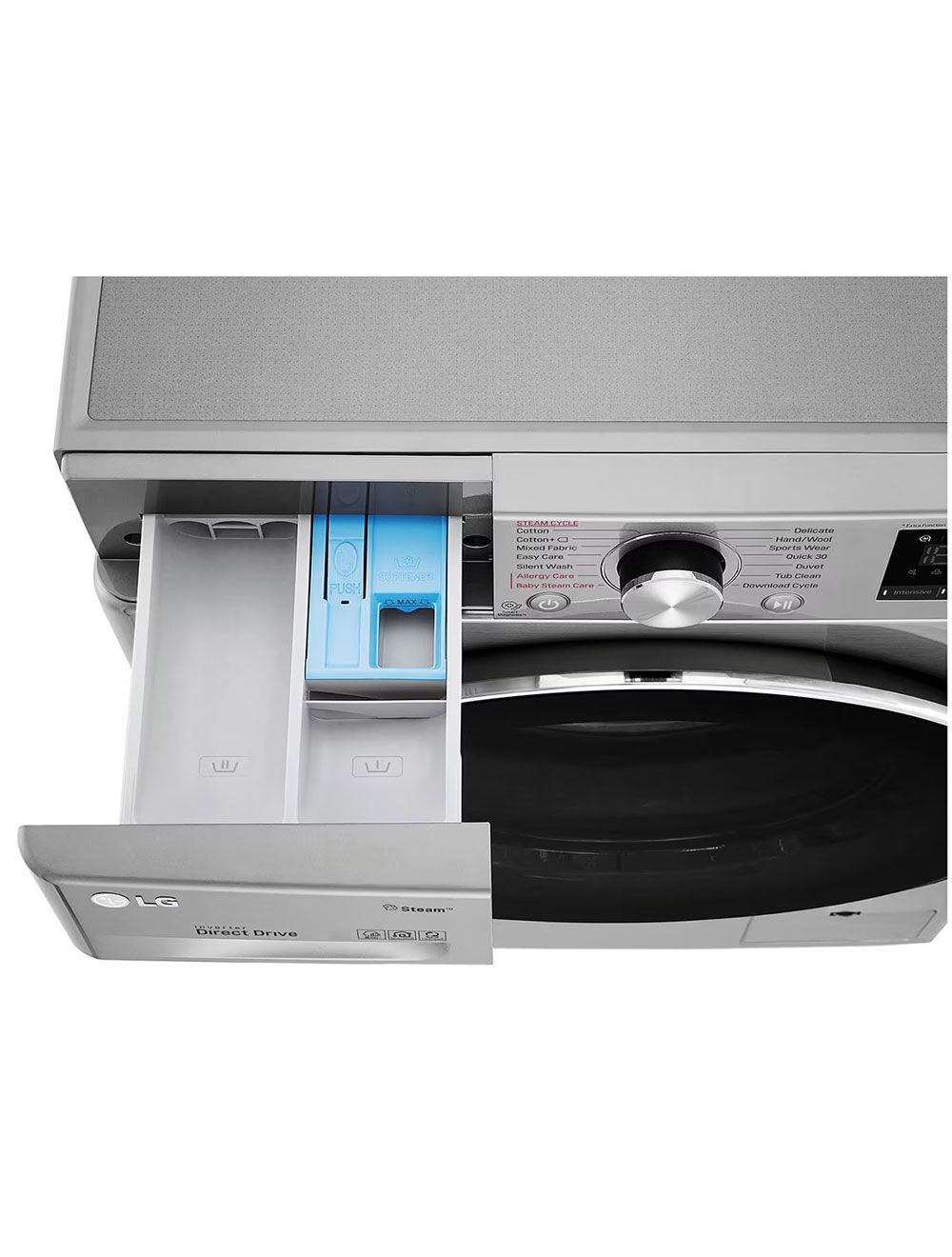 غسالة إل جي Vivace F4R5TGG2T فول أوتوماتيك 8 كجم مع مجفف 5 كجم وتقنية AI DD وبخار لضمان تنظيف فعال وحماية للأقمشة. LG Vivace washer & dryer.