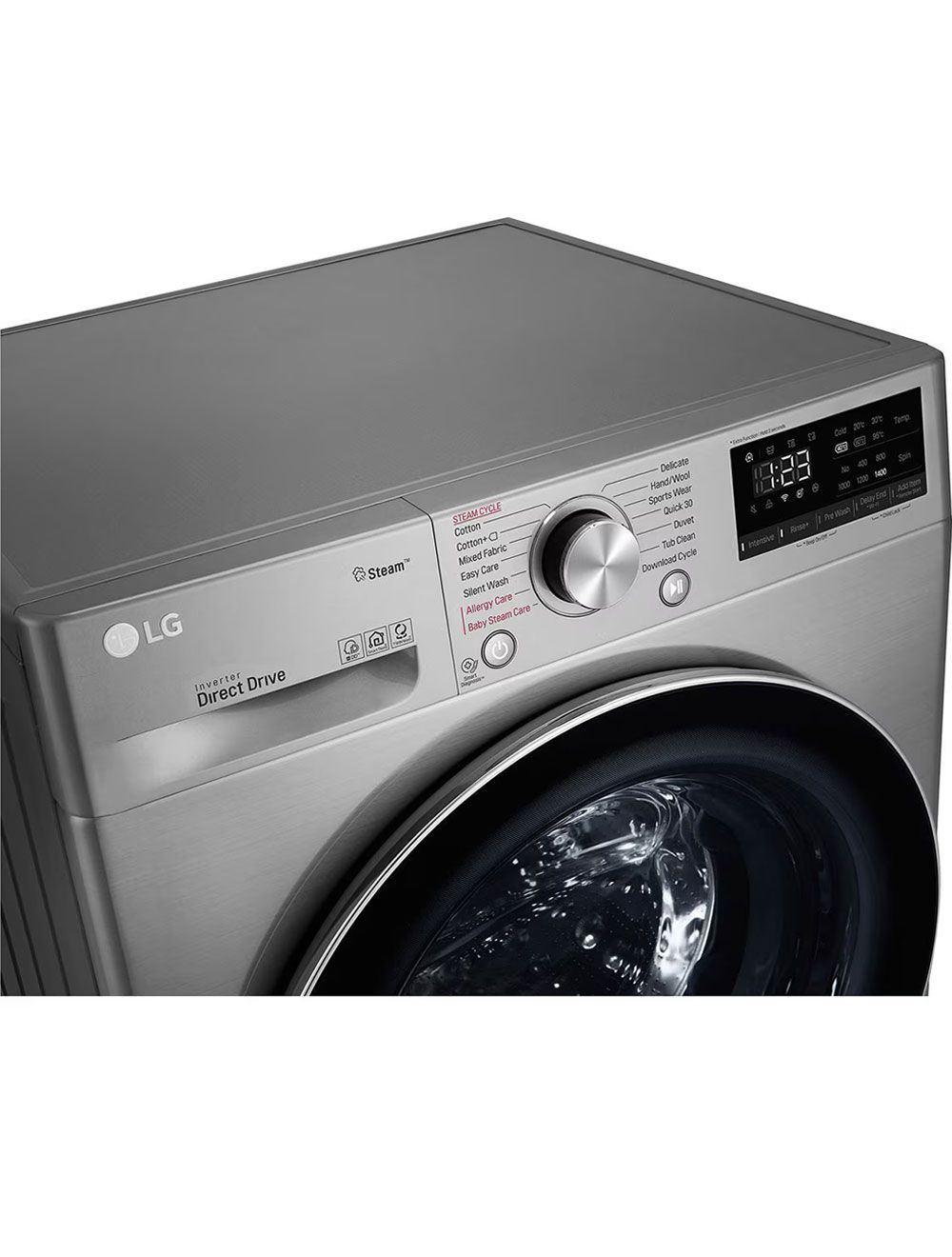 غسالة إل جي Vivace F4R5TGG2T فول أوتوماتيك 8 كجم مع مجفف 5 كجم وتقنية AI DD وبخار لضمان تنظيف فعال وحماية للأقمشة. LG Vivace washer & dryer.