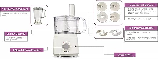 Kenwood FDP303.COWH Food Processo White  محضر الطعام من كينوود أبيض وخلاط وماكينة للعجين، 