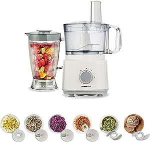 Kenwood Food Processor 750W Multi-Functional with 3 Interchangeable Disks, Blender, Whisk, Dough Maker FDP03 White International warranty