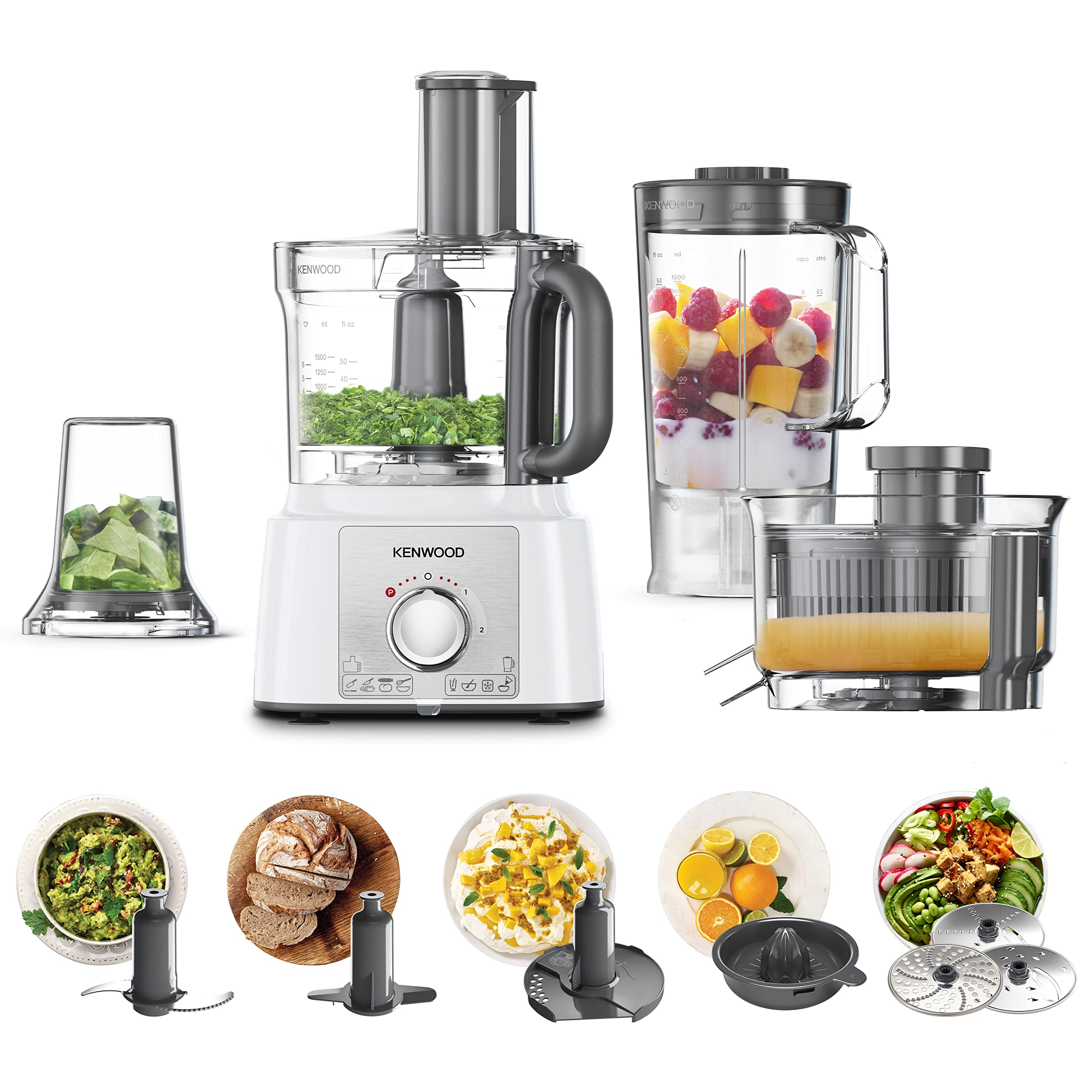 Kenwood multipro expresstm food processor, 1000 watt, multicolor - fdp65.750wh (international warranty)