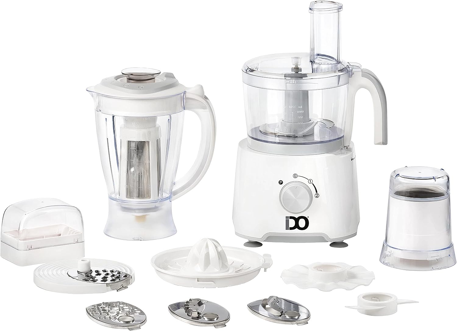 IDO Food Processor FP1000-WH, 1000 Watt, 25 Functions, 2-Year Warranty - White Color