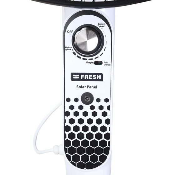 مروحة فريش 18 بوصة قابلة للشحن 18625 باللون الأسود مع بطارية 15 ساعة وضمان 5 سنوات وتوصيل سريع | Fresh Stand Fan 18 Inch Rechargeable Black.