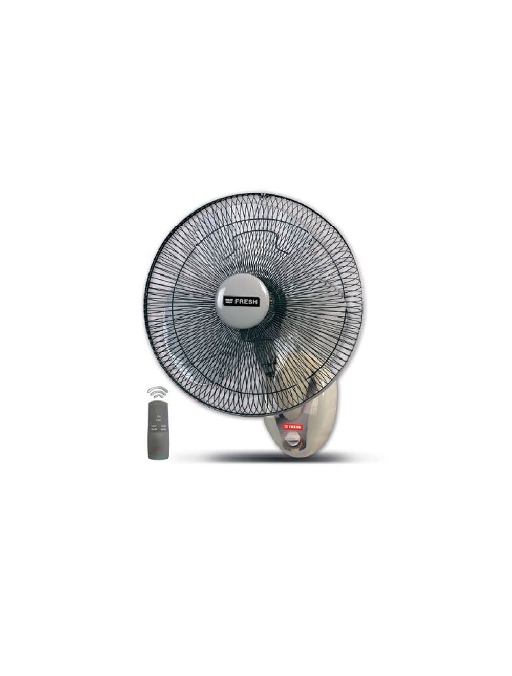 مروحة فريش حائط 18 بوصة مع ريموت، 3 سرعات وشفرات متينة، تصميم رمادي وضمان سنتين | Fresh Wall Fan 18 Inch with Remote Control – 3 Speeds.