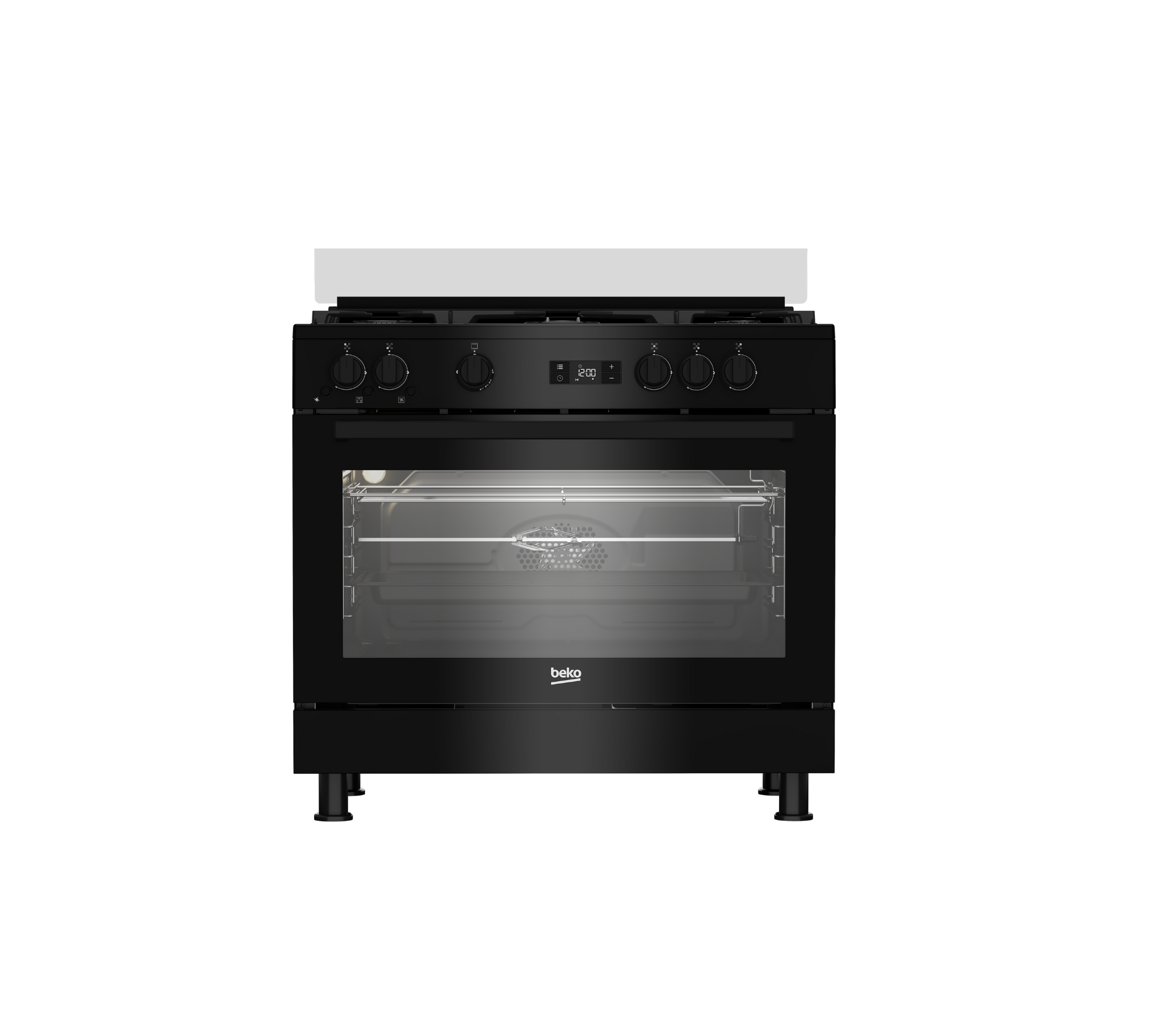 Beko Free standing gas cooker, 90 CM, 5 Burners, LED Display, Cooling Fan, Gas Grill, Black - GGR 15325 FX NB