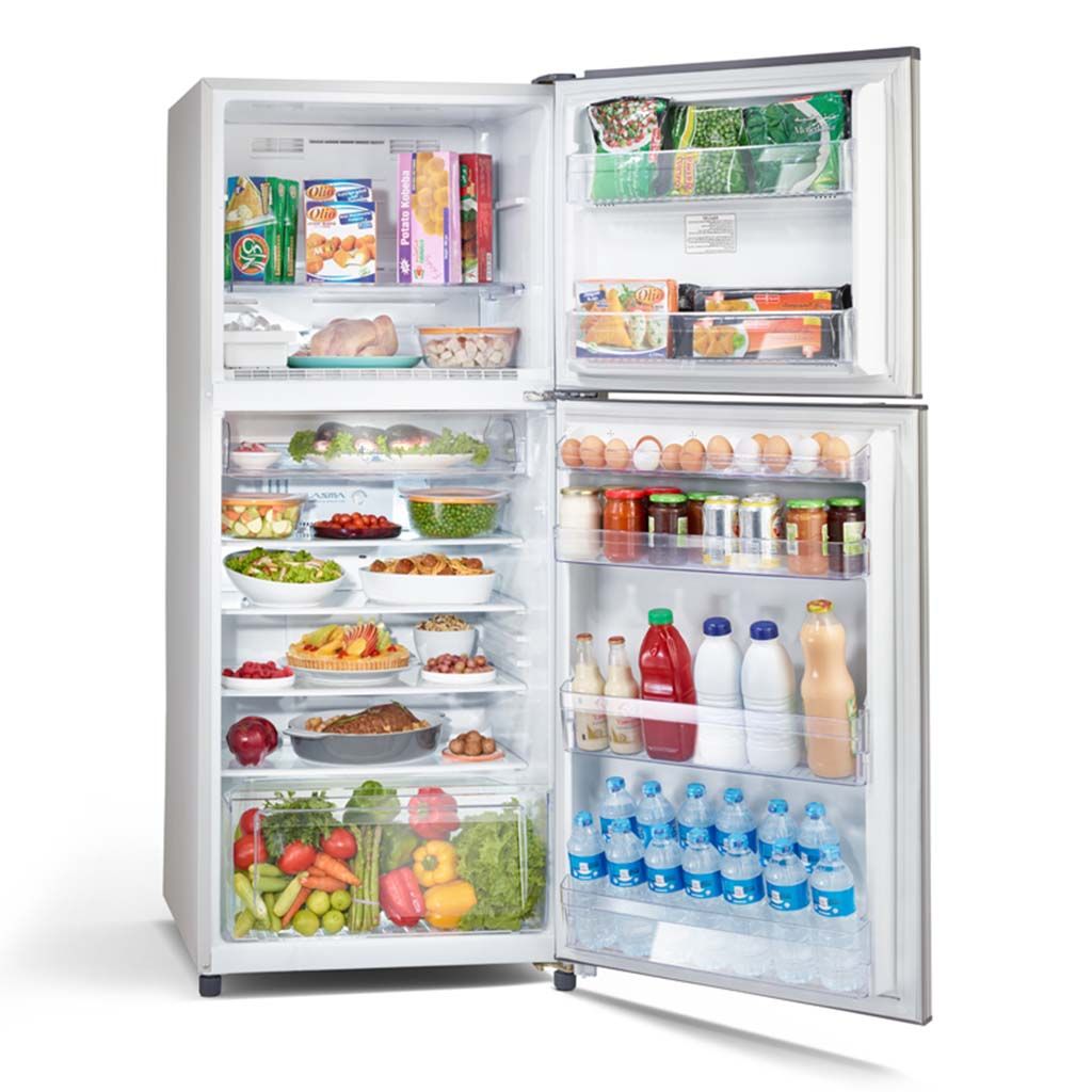 ثلاجة توشيبا GR-EF40P-J نوفروست 355 لتر 2 باب شامبين/ذهبي/سيلفر/جراي، Toshiba GR-EF40P-J Frost-free 355L 2-door fridge champagne/gold/silver/gray.