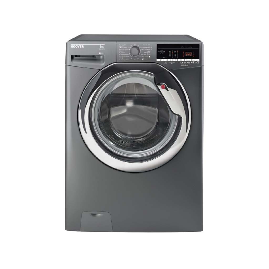 غسالة هوفر فول أوتوماتيك 8 كجم أسود/سيلفر، تقنية All in One، ضمان 5 سنوات، توصيل سريع – Hoover 8kg Full Automatic Washer with 5-Year Warranty.