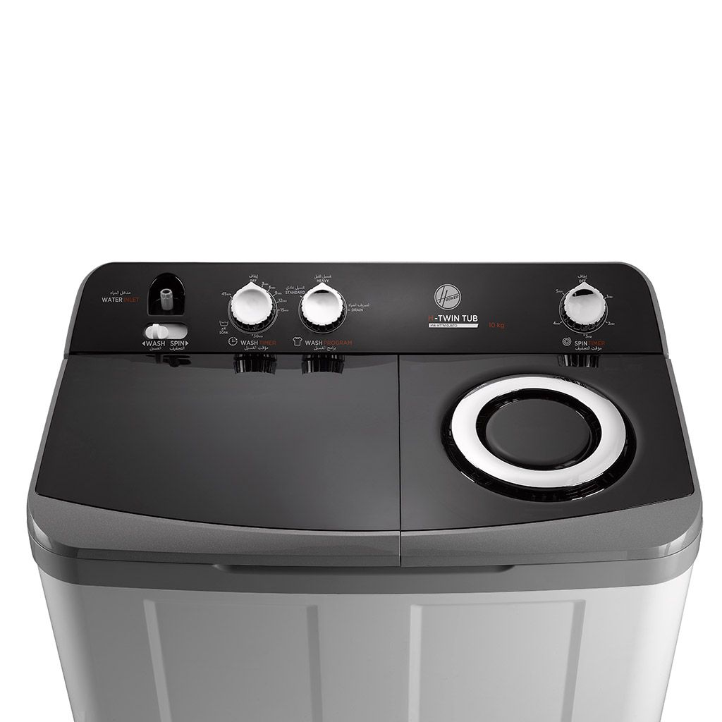غسالة هوفر نصف أوتوماتيك 10 كجم رمادي/أبيض بدوران 1200 لفة وضمان 5 سنوات – Hoover 10kg Semi Automatic Washing Machine Grey/White with 1200rpm & 5-Year Warranty.