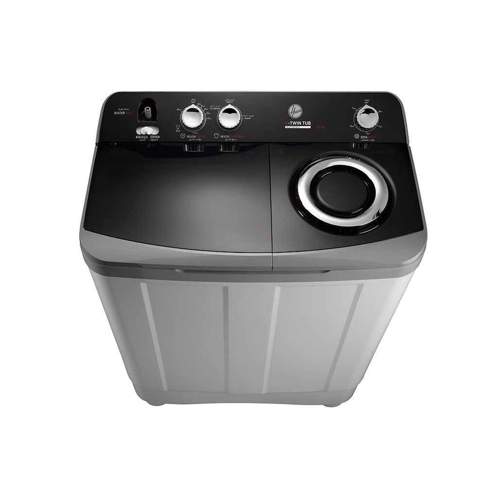 غسالة هوفر نصف أوتوماتيك 10 كجم رمادي/أبيض بدوران 1200 لفة وضمان 5 سنوات – Hoover 10kg Semi Automatic Washing Machine Grey/White with 1200rpm & 5-Year Warranty.