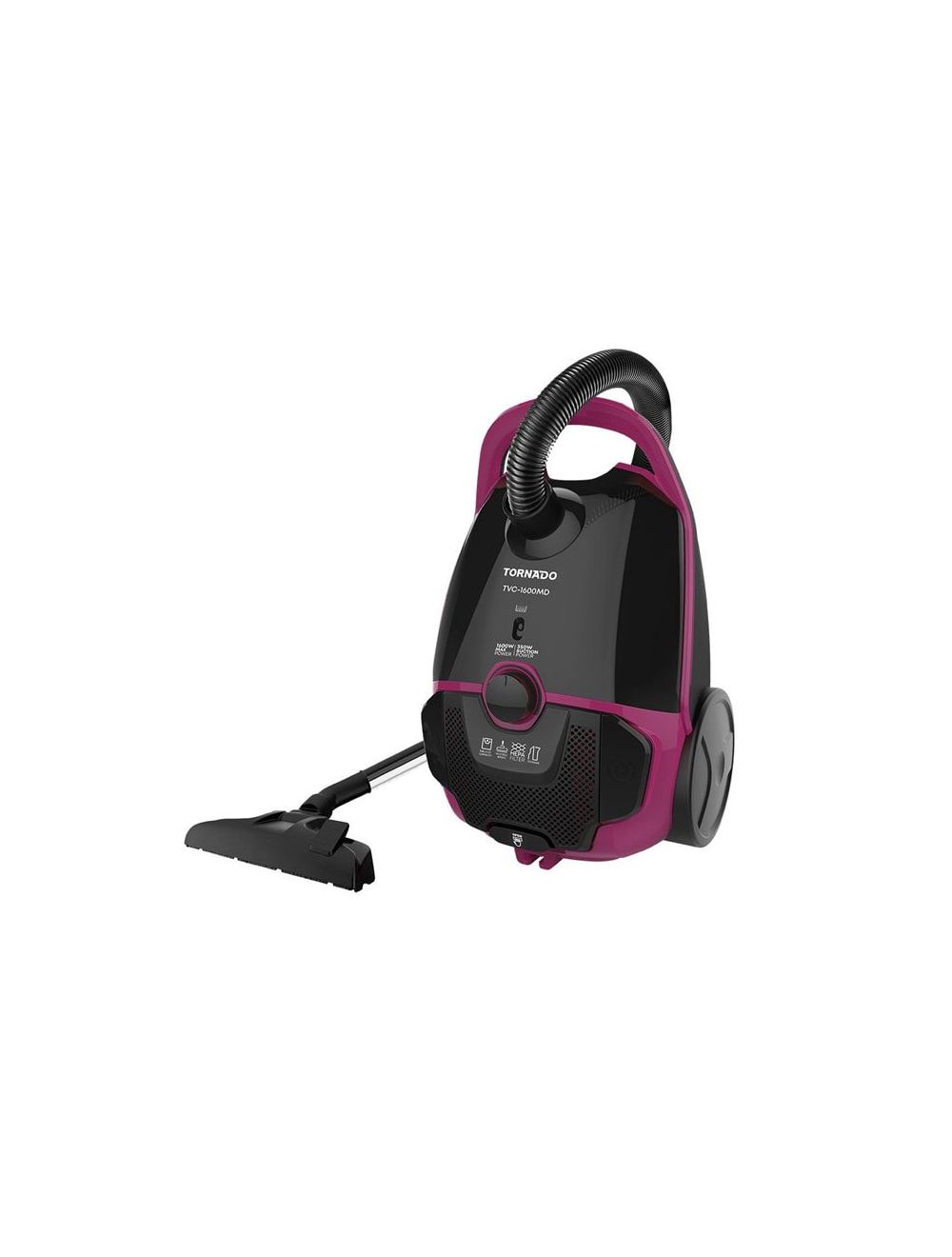 Tornado Vacuum Cleaner 1600 Watt HEPA Filter - Black x Maroon - TVC-1600MD