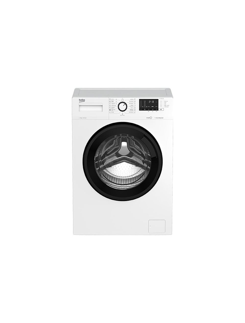 Beko Washing Machine 7 KG Front Loading Xpress Inverter Steam - White XL Black Door - WTV 7512 XWCI