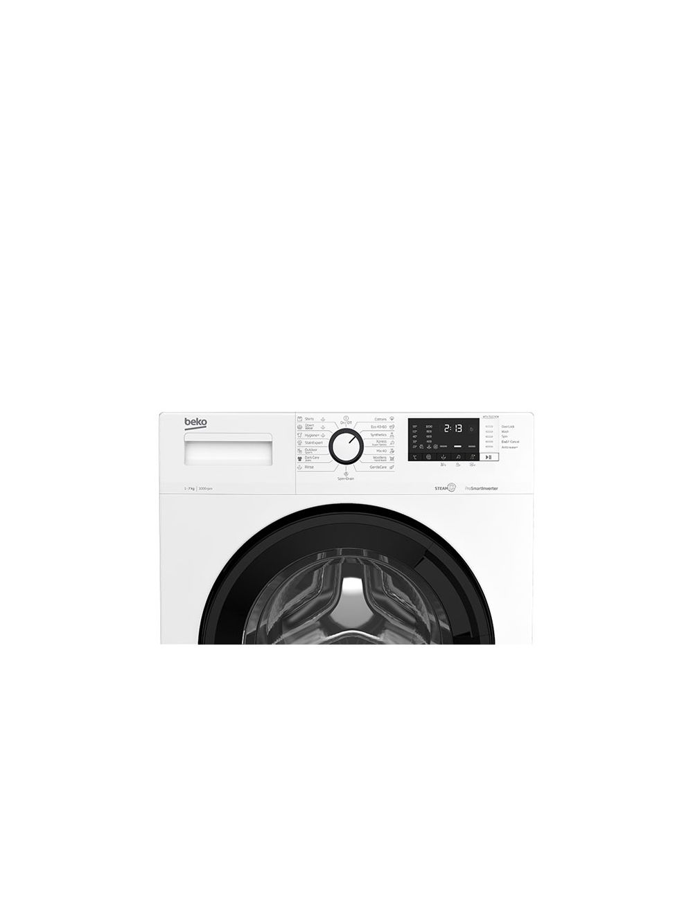 Beko Washing Machine 7 KG Front Loading Xpress Inverter Steam - White XL Black Door - WTV 7512 XWCI