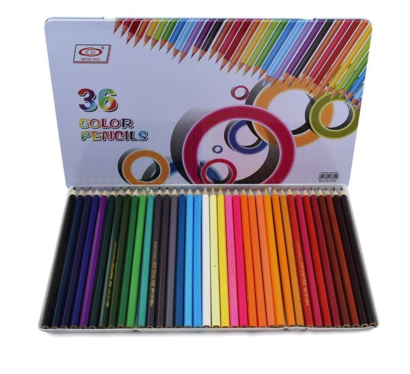 HW-CP-3602 set of 36 wooden colors in a tin box