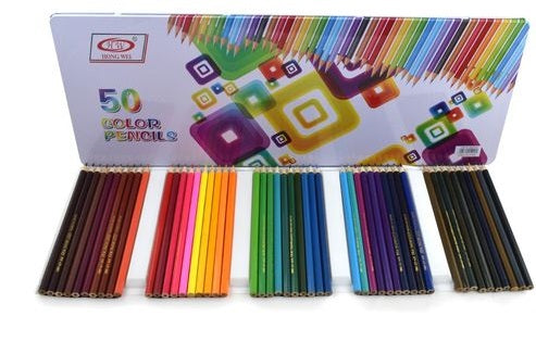 HW-CP-5002 set of 50 wooden colors in a tin box