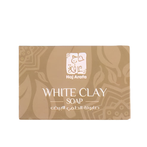 صابونة الطمي الأبيض حج عرفة تنظف البشرة بعمق وتزيل الجلد الميت، مما يترك بشرتك صحية ومشرقة. Hag Arafah White Clay Soap removes impurities and dead skin.