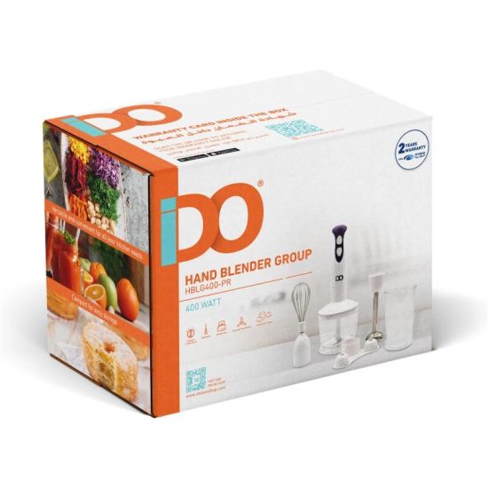 اشتري طقم خلاط يدوي أي دو 400 وات بنفسجي وأبيض - HBLG400-PR مع وعاء 800 مل وضمان رسمي | Buy IDO Hand Blender Set 400W, 800ml online in Egypt.