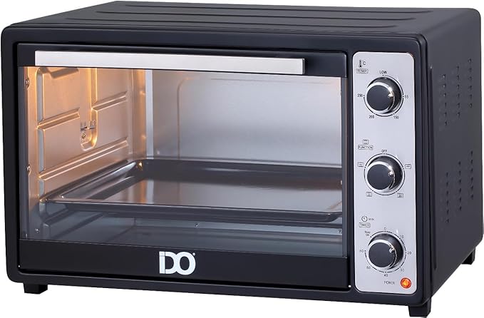 فرن كهربائي اي دو 45 لتر، 1800 وات، باللون الأسود، مزود بشواية وتايمر، 5 مراحل للتسخين وعناصر ستانلس ستيل متينة – IDO Electric Oven 45L.