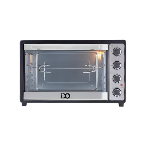 فرن كهربائي اي دو 50 لتر بقدرة 2000 وات ولون أسود أنيق مع جريل وتايمر و5 مراحل تسخين. IDO electric oven 50L, 2000W, black, grill, timer.