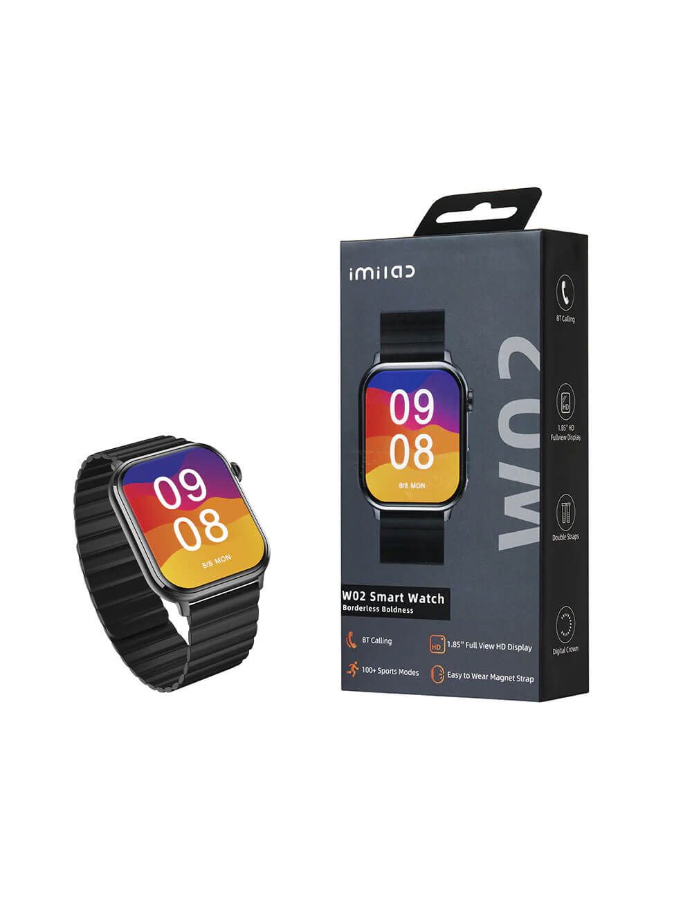 أيميلاب W02 - ساعة ذكية - أسود بشاشة 1.85 بوصة وسوار مغناطيسي و100 وضع رياضي | Imilab W02 Smartwatch Black with 1.85-inch screen, 100 sports modes