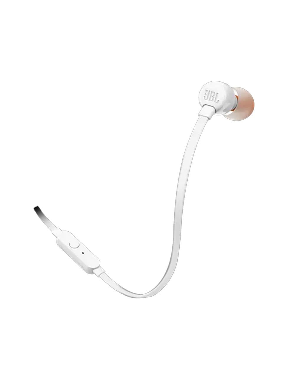 جي بي إل T110 سماعة أذن سلكية بصوت نقي وباس قوي، JBL T110 wired earphones with Pure Bass sound, mic, flat cable & 1-year warranty.
