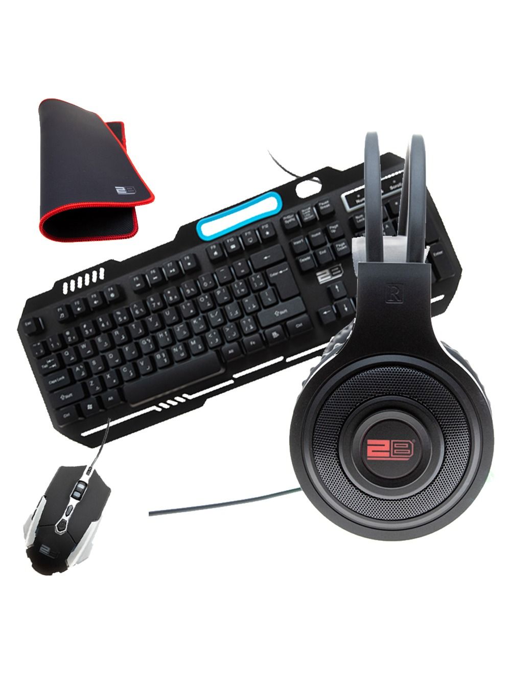 2B (KB344) 4 in 1 Gaming Combo - Wired Metal Back Lightning Keyboard - Mouse-Pad - Wired Mouse and Wired Gaming headphone