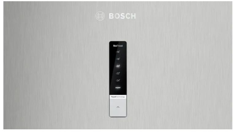 ثلاجة بوش KDN43VL2E8 No Frost ستانليس ستيل بسعة كبيرة وتجميد فائق. Bosch KDN43VL2E8 fridge with full No Frost and efficient cooling.