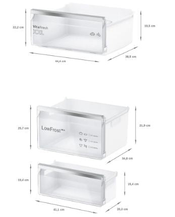 ثلاجة بوش KDN43VL2E8 No Frost ستانليس ستيل بسعة كبيرة وتجميد فائق. Bosch KDN43VL2E8 fridge with full No Frost and efficient cooling.