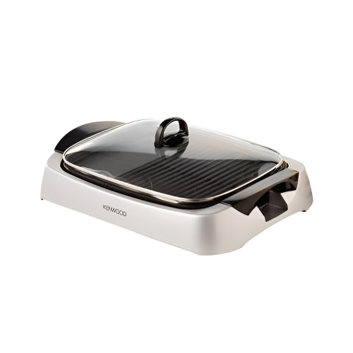 شواية كينوود HG266 2000W أبيض كهربائية بغطاء زجاجي وألواح غير لاصقة، أداء قوي وتنظيف سهل مع ضمان دولي – Kenwood Electric Grill.
