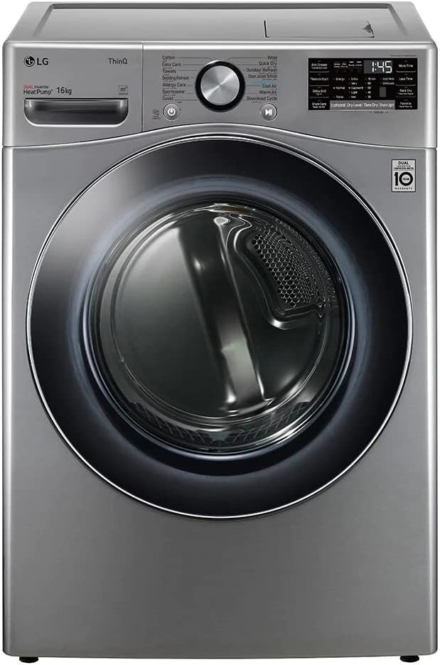 مجفف LG Dryer RH16U8EVCW سعة 16 كجم، تجفيف ذكي موفر للطاقة Dual Inverter وعناية فائقة بالملابس. LG dryer 16KG inverter with fabric care.