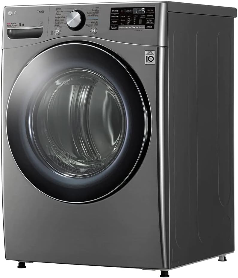 مجفف LG Dryer RH16U8EVCW سعة 16 كجم، تجفيف ذكي موفر للطاقة Dual Inverter وعناية فائقة بالملابس. LG dryer 16KG inverter with fabric care.
