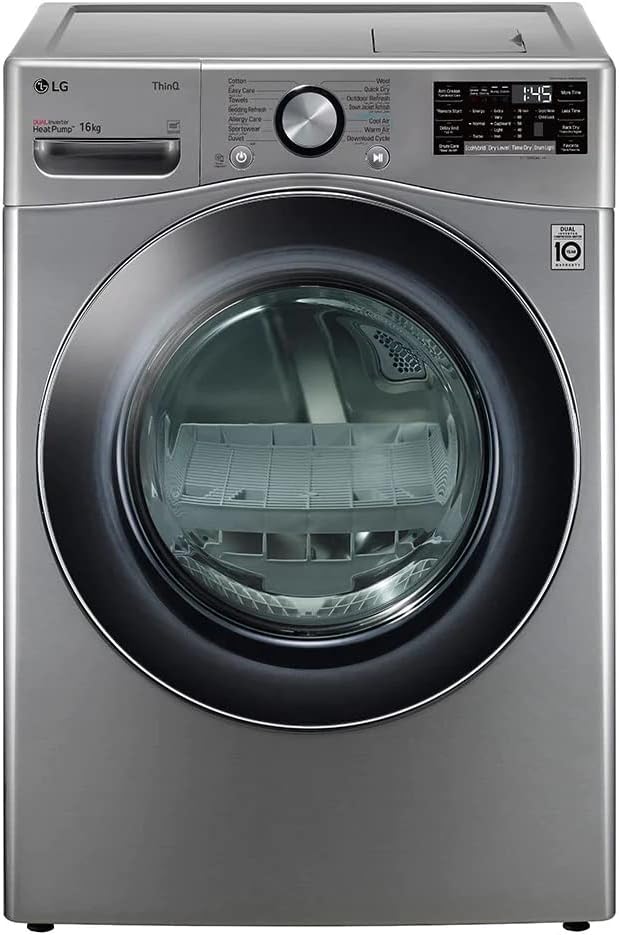 مجفف LG Dryer RH16U8EVCW سعة 16 كجم، تجفيف ذكي موفر للطاقة Dual Inverter وعناية فائقة بالملابس. LG dryer 16KG inverter with fabric care.