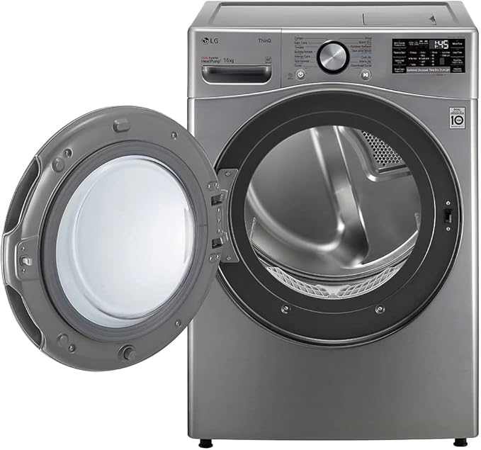 مجفف LG Dryer RH16U8EVCW سعة 16 كجم، تجفيف ذكي موفر للطاقة Dual Inverter وعناية فائقة بالملابس. LG dryer 16KG inverter with fabric care.