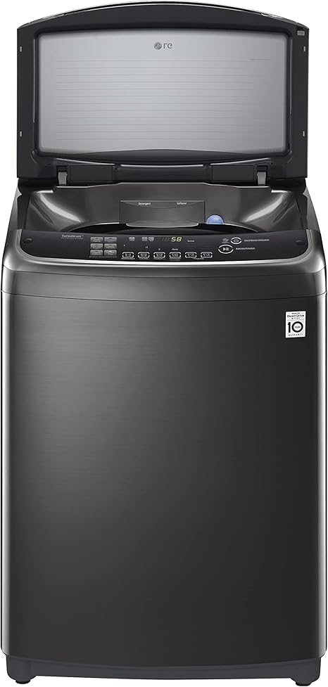 غسالة إل جي 18.5كجم HEDD توربو 3D وبخار – LG 18.5kg Top Load Washing Machine HEDD, TurboWash 3D, Steam, 6 Motions, Smart ThinQ – Black/Silver.