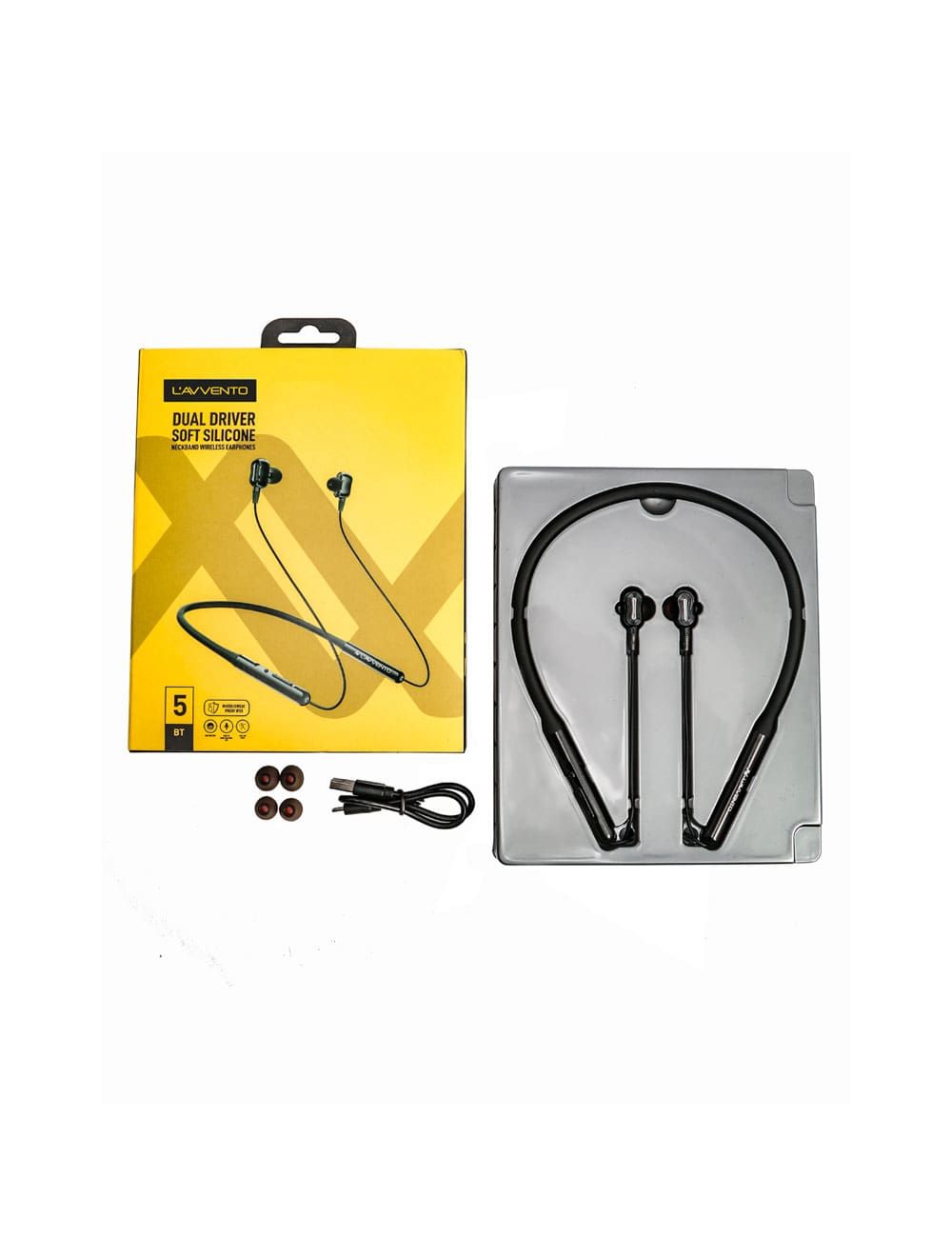 لافينتو HP65B Neckband توفر صوت نقي وراحة الاستخدام مع بلوتوث 5.0 وضمان سنتين، Perfect wireless neckband for clear calls and music.