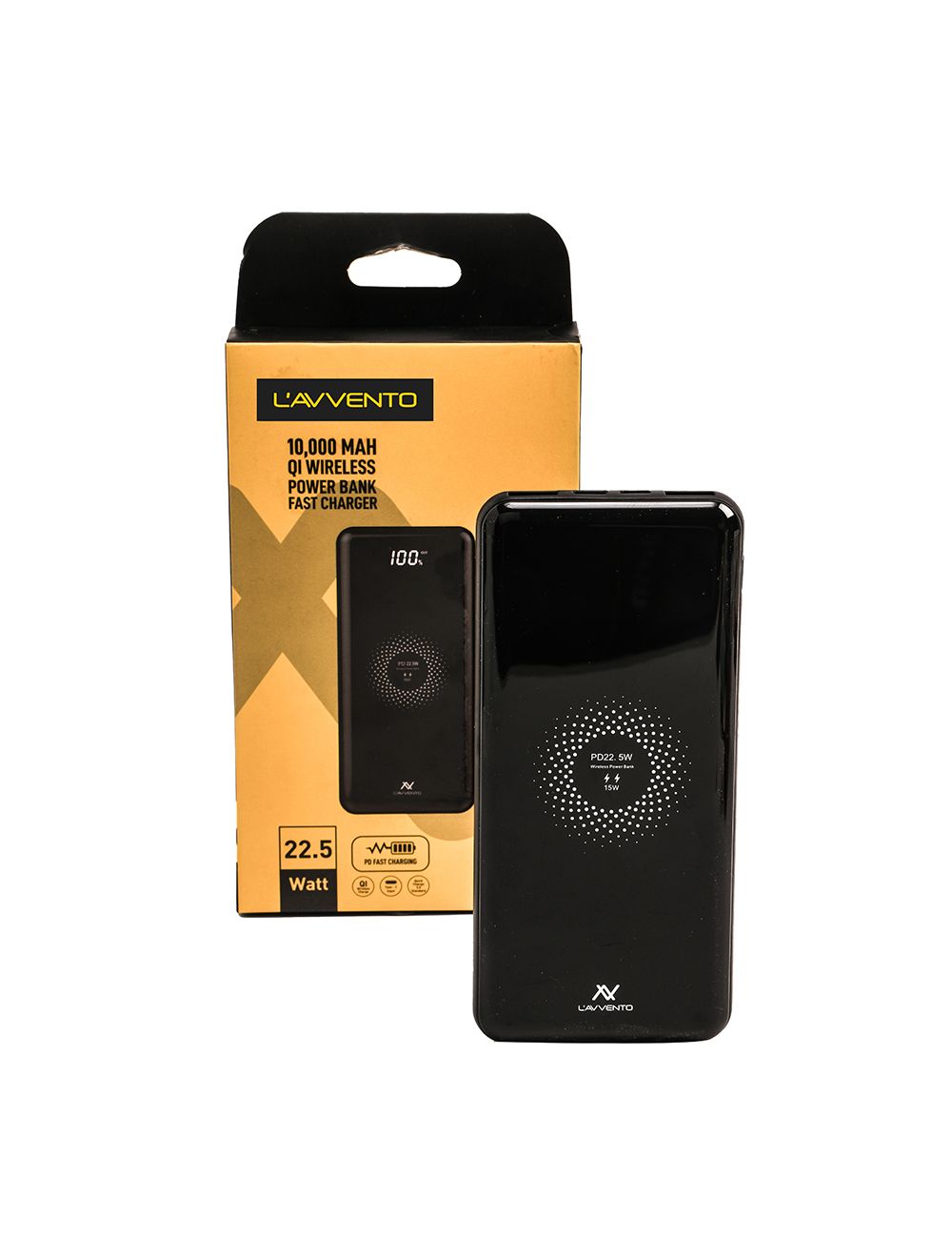 باور بانك لافينتو -أسود - سعة 10000 مللي أمبير لاسلكي سريع QI مع توصيل سريع وضمان سنتين | Lafiento Wireless Power Bank 10000mAh Black QI Fast Charging