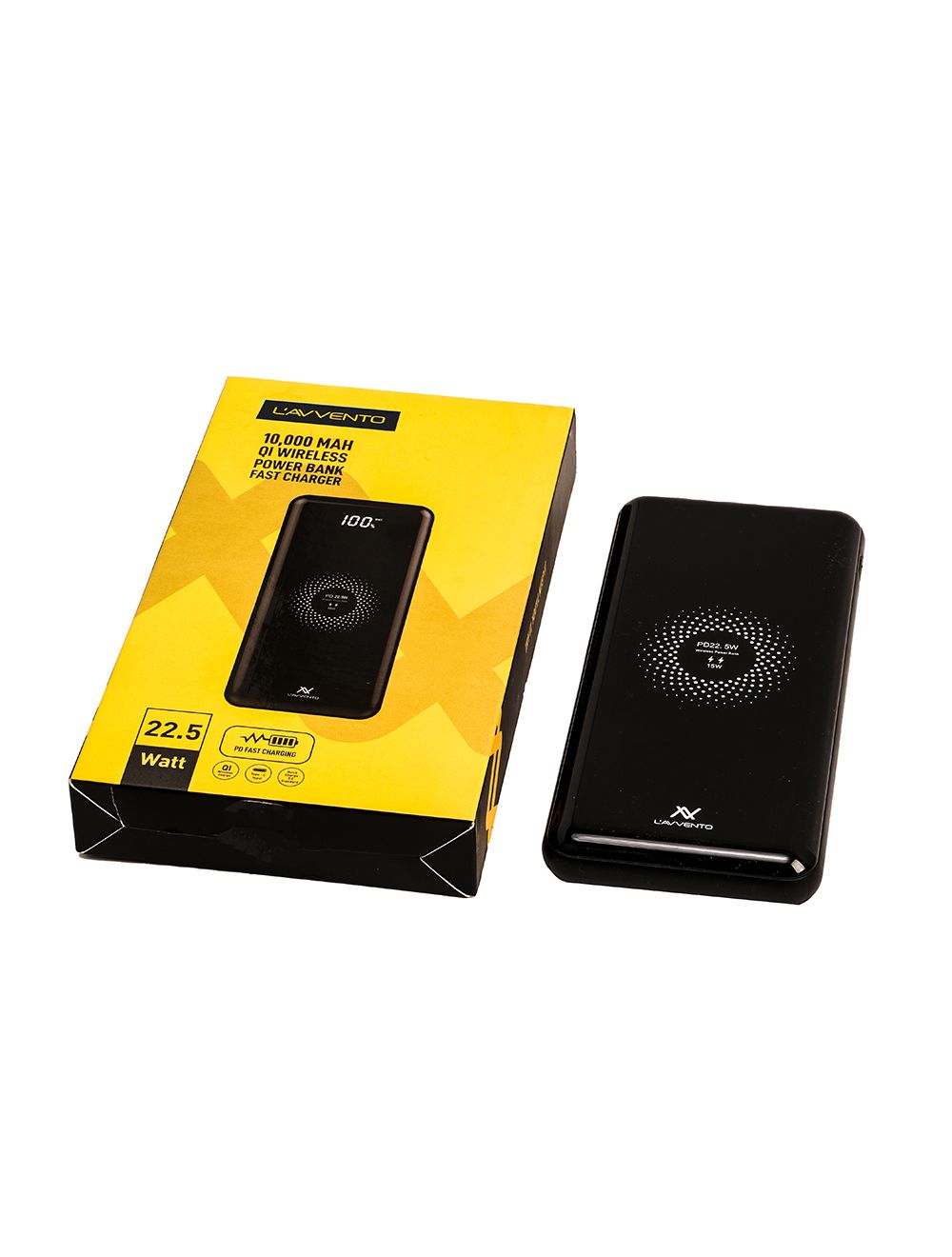 باور بانك لافينتو -أسود - سعة 10000 مللي أمبير لاسلكي سريع QI مع توصيل سريع وضمان سنتين | Lafiento Wireless Power Bank 10000mAh Black QI Fast Charging