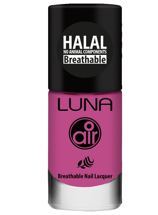 طلاء أظافر لونا إير حلال 10 مل يمنح لونًا ثابتًا ولمعانًا أنيقًا، Luna Air Halal Nail Polish 10ml delivers lasting color with elegant shine.