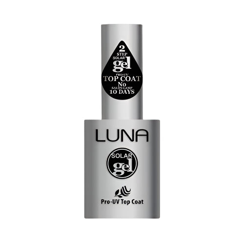 طلاء علوي جل لونا سولار 10 مل يمنح لمعانًا يدوم حتى 15 يوم ويجف بضوء طبيعي دون مصباح، Luna Solar UV Gel Top Coat 10ml gives long-lasting shine with easy curing.