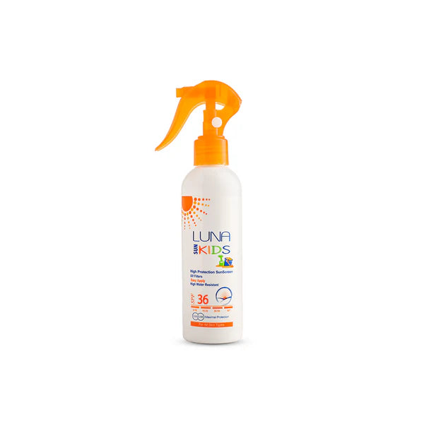 لونا Sun Block كيدز SPF36 للأطفال يوفر حماية عالية ومقاومة للماء، Luna Sun Block Kids SPF36 delivers strong UV protection for sensitive skin.