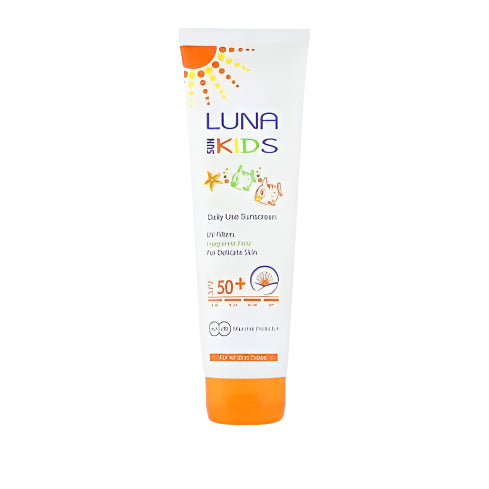 لونا sunscreen kids SPF62 يوفر حماية قوية للأطفال ومقاوم للماء، Luna sunscreen kids SPF62 delivers high UV protection for sensitive young skin.