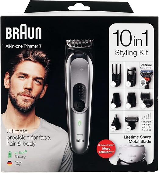 Braun All-in-one trimmer MGK7221, 10-in-1 trimmer, 8 attachments and Gillette Fusion5 ProGlide razor - International Warranty