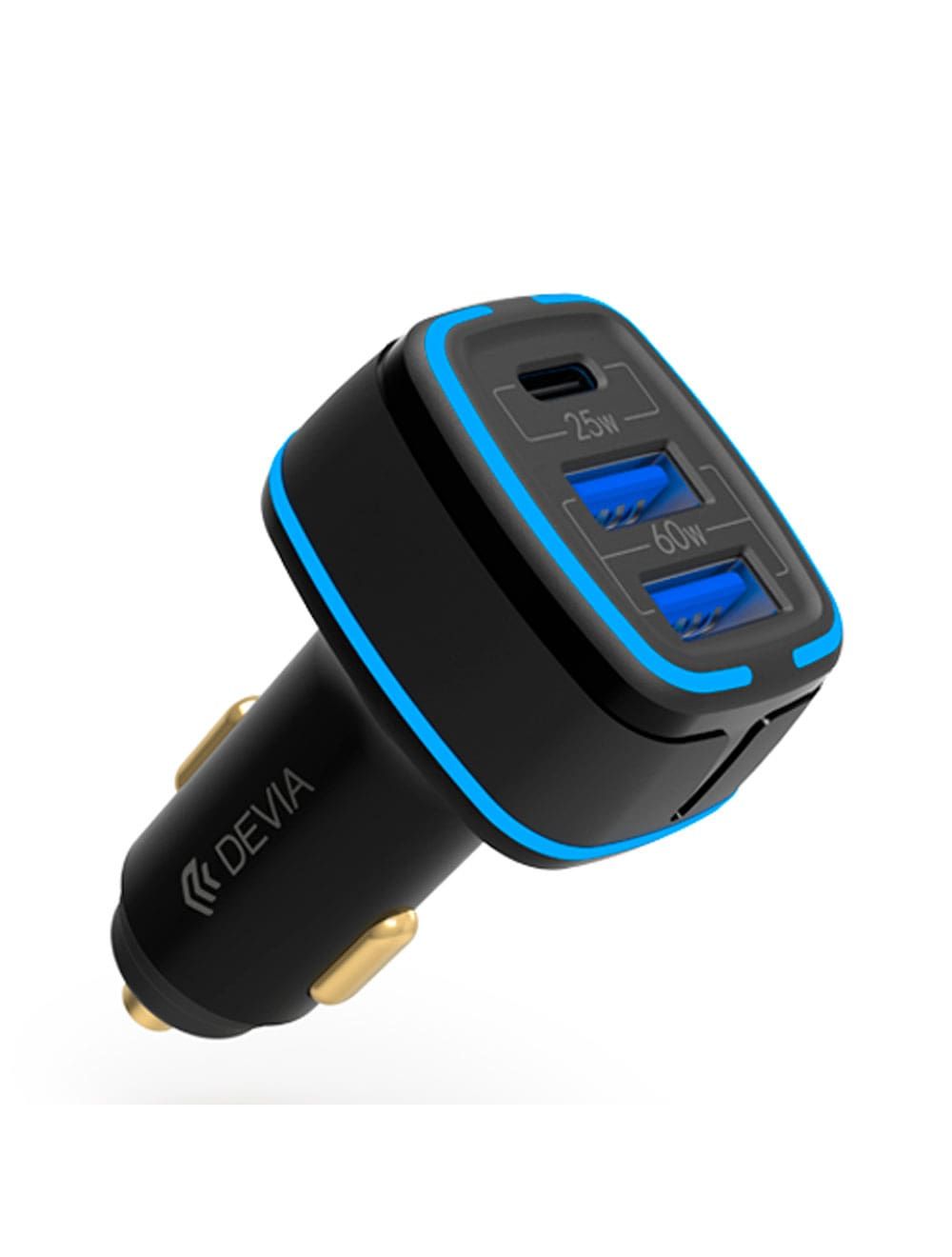 Devia Car Charger Dual USB & Type-C, Double Speed, 85 Watt - Black