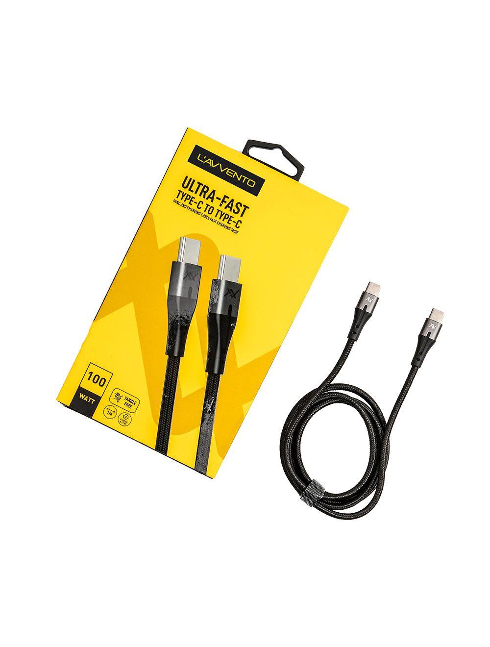 لافينتو MP474 كابل تايب سي 100 واط سريع ومتين بضمان سنتين. L'avento MP474 Type-C 100W fast charging cable with 2 years warranty.