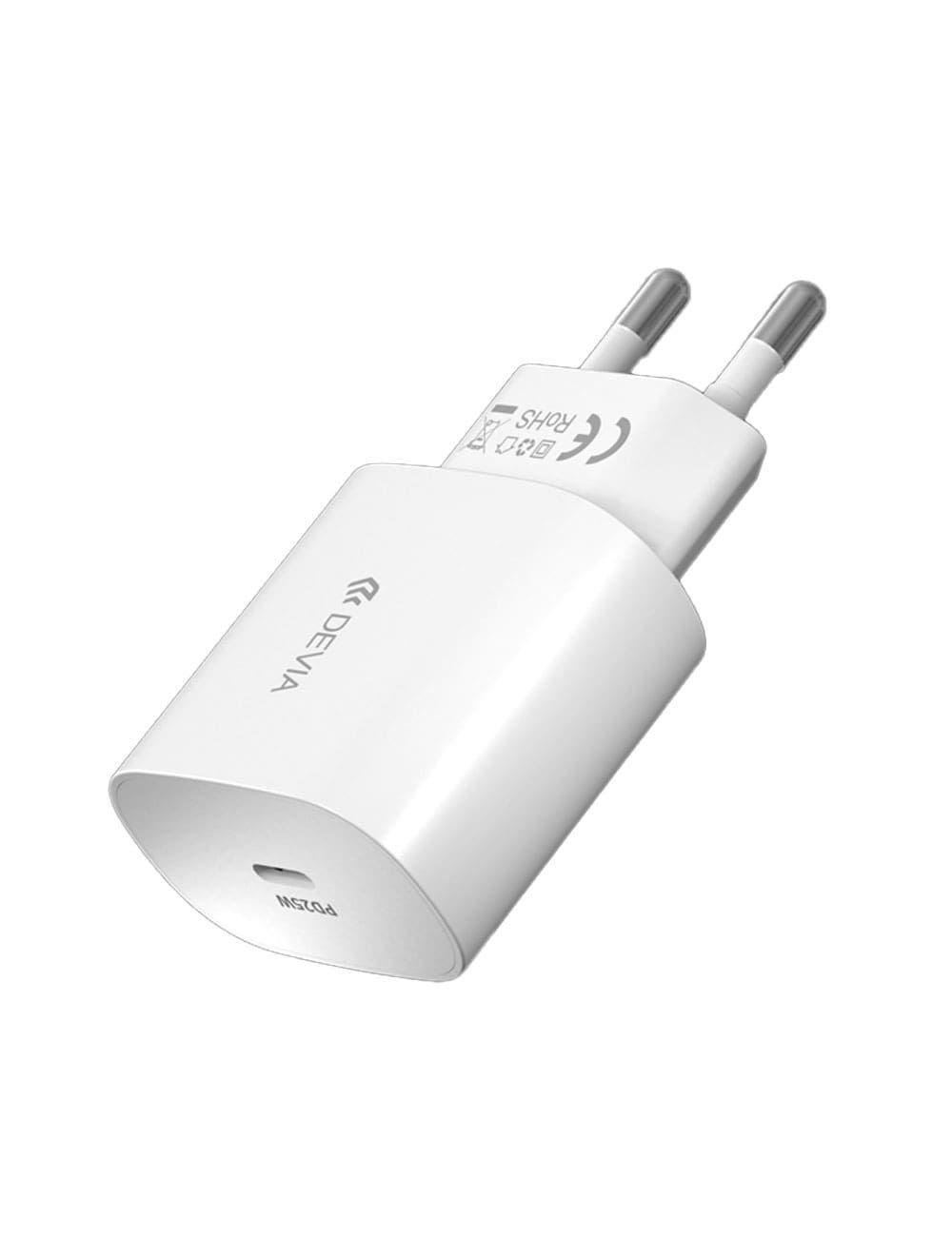 شاحن ديفيا RLC-383 Smart Series 25 وات مع كابل Type-C أبيض، شحن سريع وآمن لجميع أجهزة الهواتف والتابلت. Devia RLC-383 25W PD Charger White.