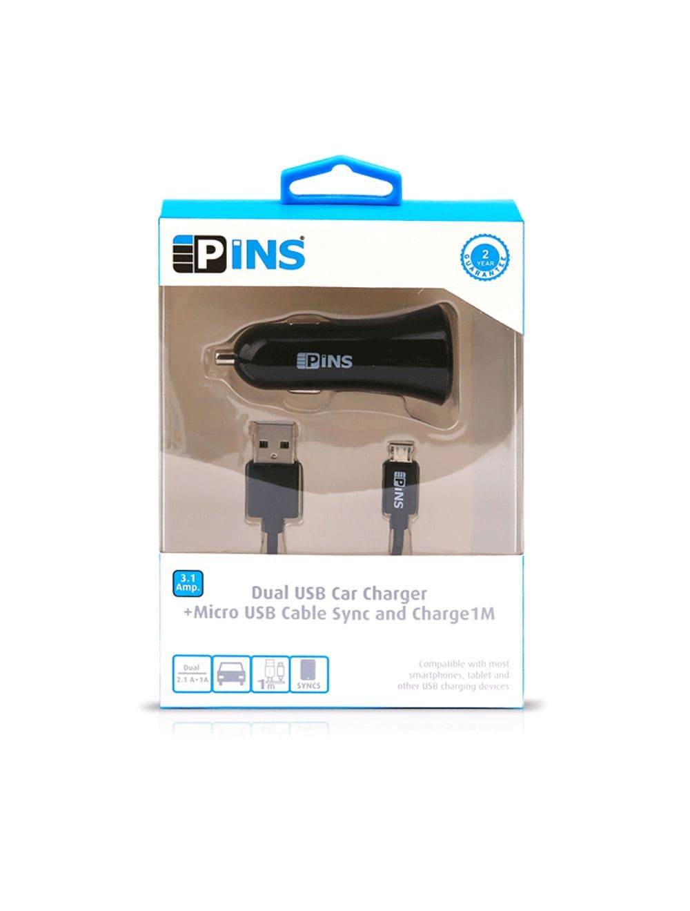 Pins MP974 Car charger Micro USB 3.1A 2USB