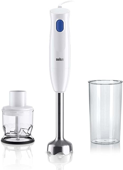 Braun MultiQuick 1 Hand Mixer MQ10.201MWH, Lightweight Mixer with EasyTwist Technology, One Speed, 350ml Chopper and 600ml Beaker Included, 450W, White