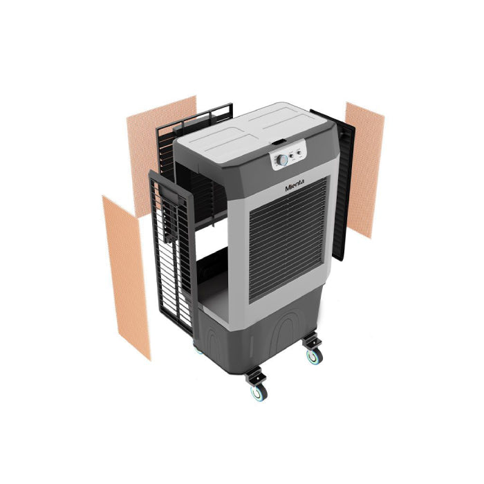 استمتع بتبريد فعال مع  3 سرعات، تصميم سهل النقل، تبريد وتنقية هواء، ضمان سنتين وتوصيل من Cairo Drop.Mienta Air Cooler 75L, 3 speeds fast delivery by Cairo Drop.