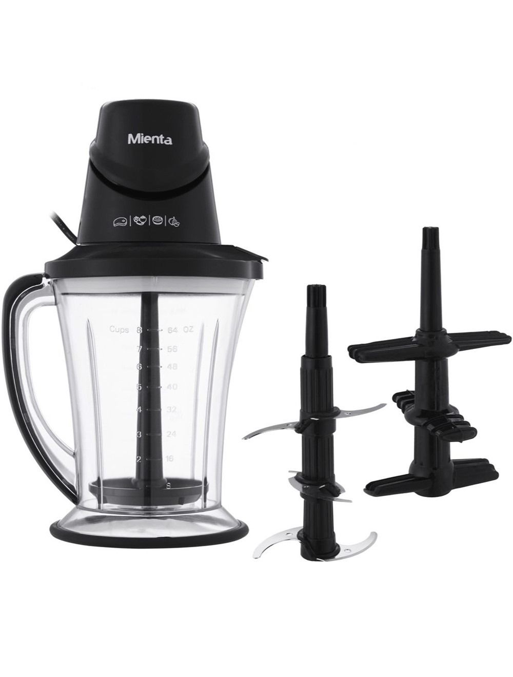 كبة ميانتا بليتز 500 وات بسعة 2 لتر وسكاكين ستانلس ستيل توفر تقطيعًا سريعًا ودقيقًا مع ملحقات متعددة – Mienta Blitz Chopper 500W 2L with stainless steel blades for fast and precise chopping.