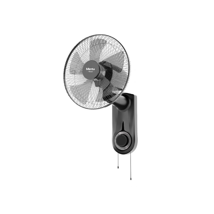 مروحة حائط ميانتا Wind 18 بوصة، 3 سرعات، 5 ريش، أسود، أداء قوي وموفر للمساحة. Mienta Wall Fan 18 inch with powerful airflow, durable design.