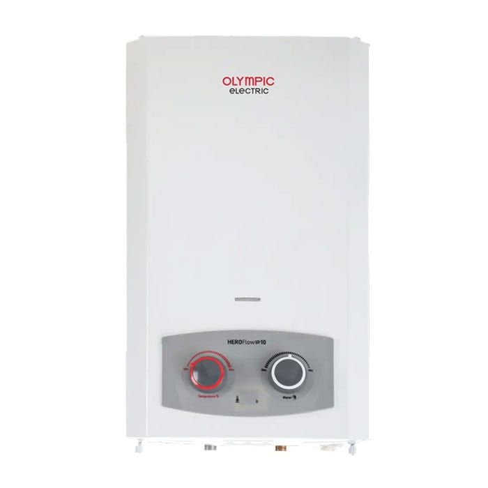 سخان اوليمبيك غاز ديجيتال 10 لتر موديل 5580 لون أبيض، تشغيل أنبوبة Olympic gas water heater 10L digital white.